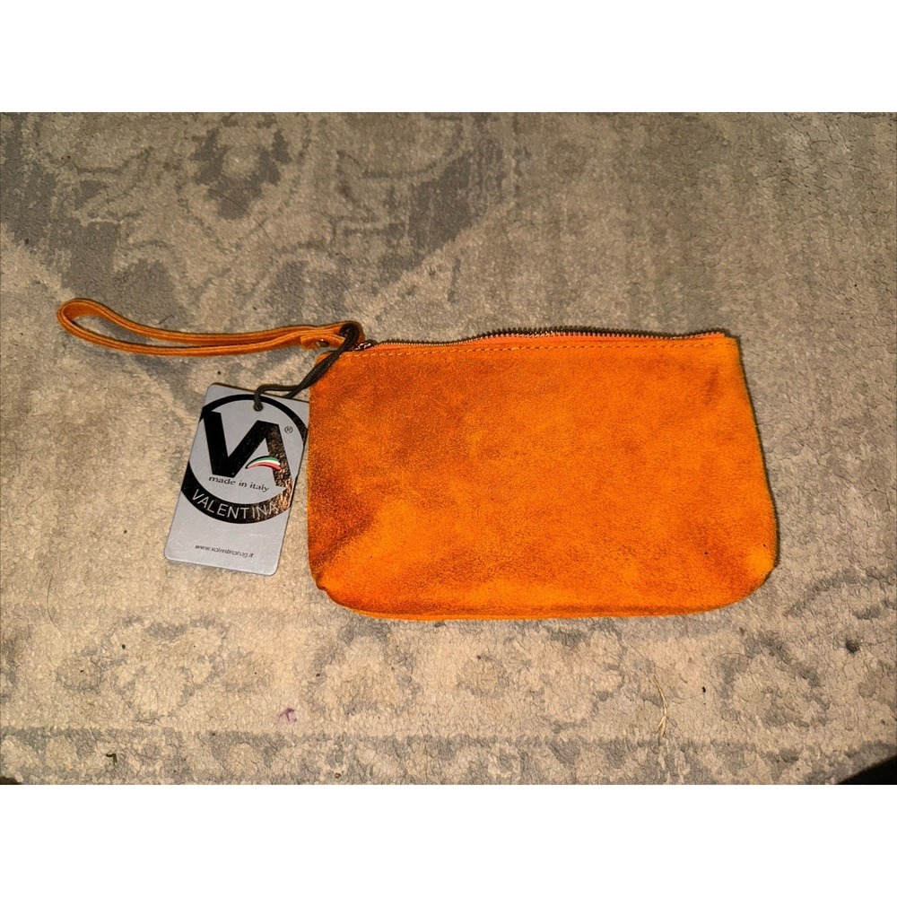 New‎ Valentina In Pell Genuine Leather Suede Wristlet Zip Wallet Bag  Italy 8.5"